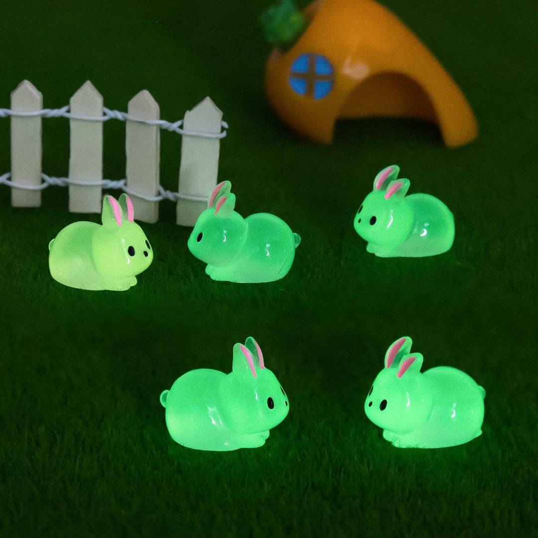 6 Color 1.9cm High Quality glow in the dark Cute rabbit Bunny Mini Resin Figure craft as promotion gift for decoration
