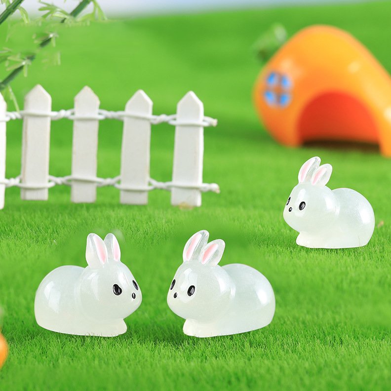 6 Color 1.9cm High Quality glow in the dark Cute rabbit Bunny Mini Resin Figure craft as promotion gift for decoration