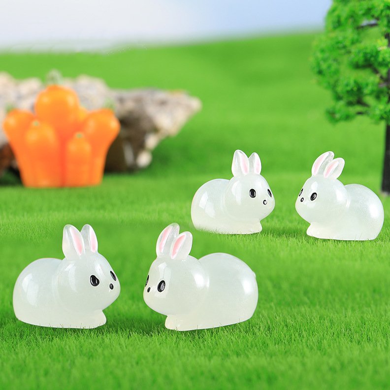 6 Color 1.9cm High Quality glow in the dark Cute rabbit Bunny Mini Resin Figure craft as promotion gift for decoration