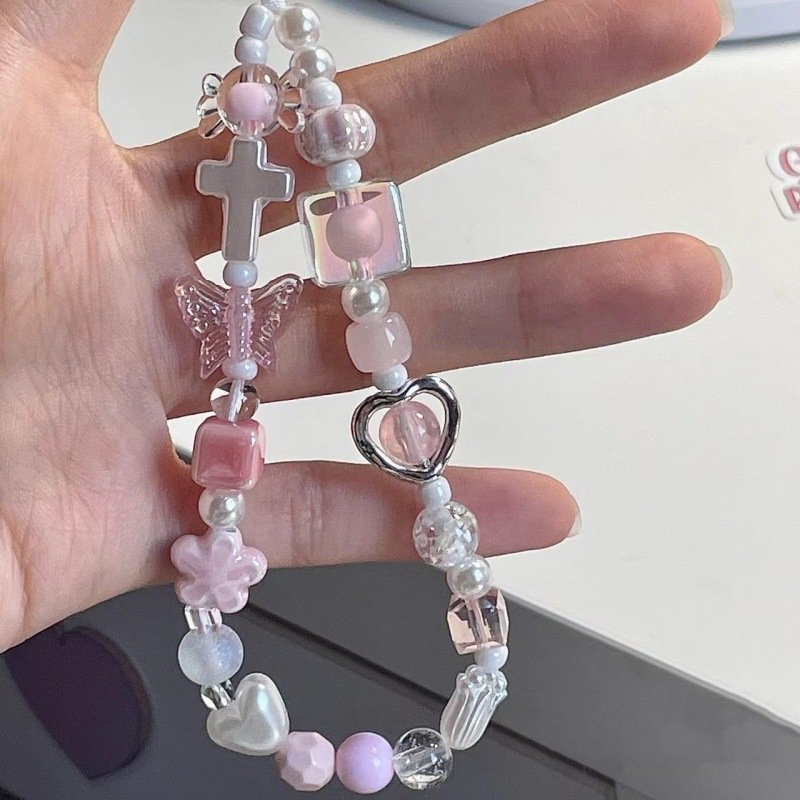 Sweet and Cool Girl Handmade Bead Chain DIY Camera Strap Wrist style Anti Loss Phone Rope