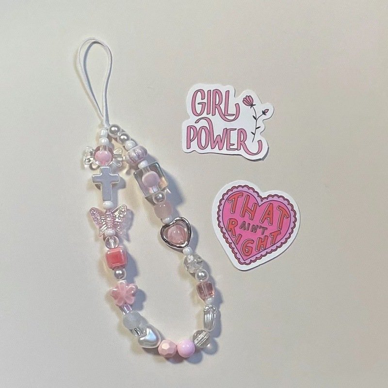 Sweet and Cool Girl Handmade Bead Chain DIY Camera Strap Wrist style Anti Loss Phone Rope
