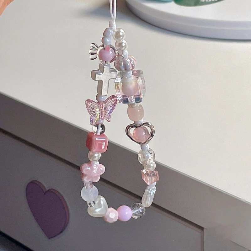 Sweet and Cool Girl Handmade Bead Chain DIY Camera Strap Wrist style Anti Loss Phone Rope