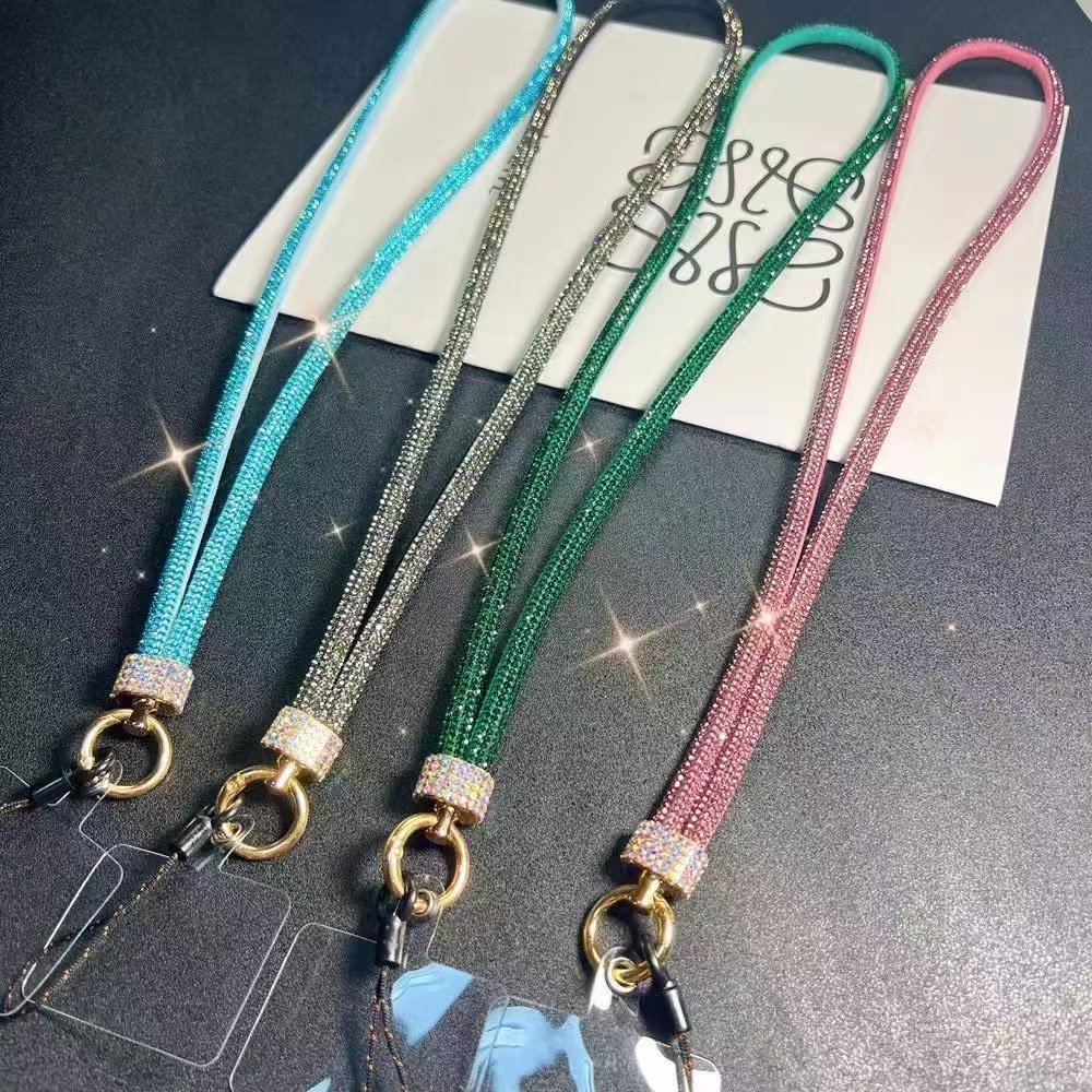 80cm Luxury Glitter Diamond TPU Nylon Strap Cute Hand-held Cell Phone Rope Accessory Leather Sling Mobile Phone Chain Cute Phone