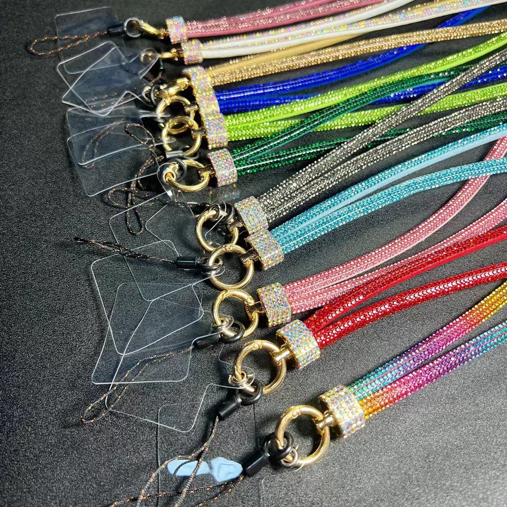 80cm Luxury Glitter Diamond TPU Nylon Strap Cute Hand-held Cell Phone Rope Accessory Leather Sling Mobile Phone Chain Cute Phone