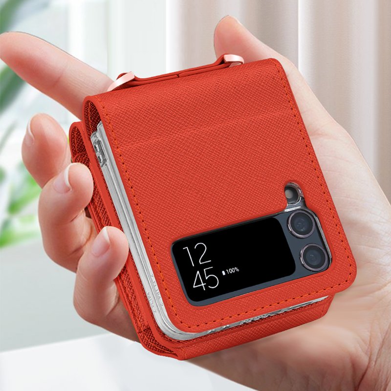 VIETAO Hot Sale Phone Case Leather Body Strap Cell Phone Cover Luxury in Stock with Hand Strap for Samsung Galaxy Z Flip 4 3