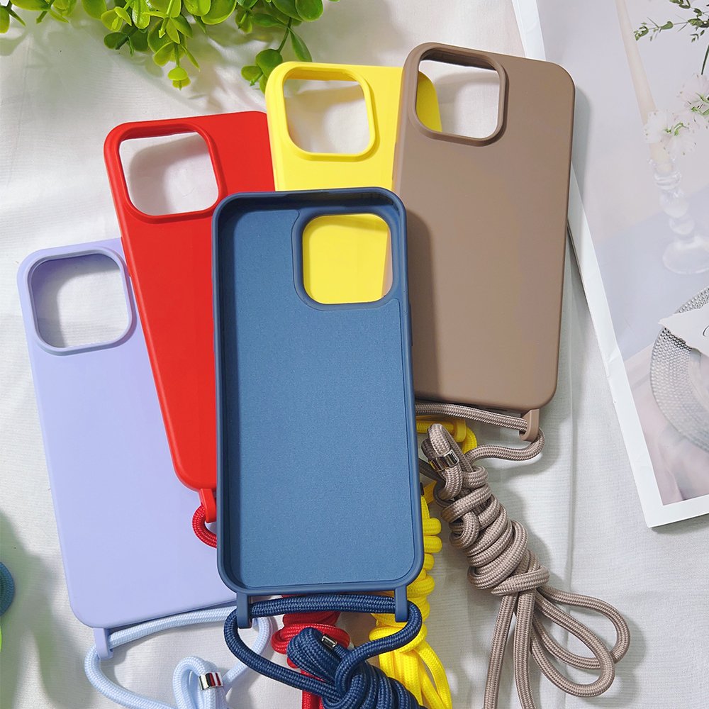 Lanyard Mobile Phone Cases For iPhone 16 15 14 13 12 11 Pro Max Plus Adjustable Necklace Strap Liquid Silicone Shock Cover Case