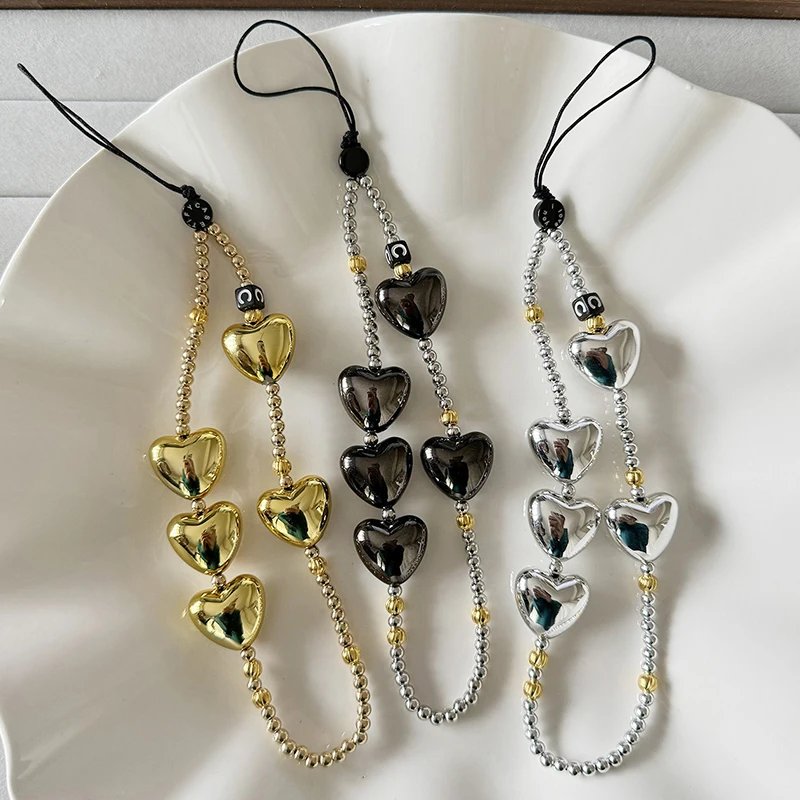 Bow Heart Beaded Bracelet Colorful Lanyard Flower Butterfly Phone Charm Pearl Mobile Phone Wrist Strap Acrylic Anti-Lost Chains
