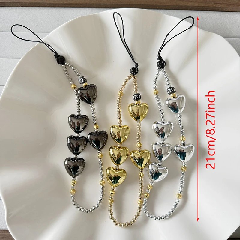 Bow Heart Beaded Bracelet Colorful Lanyard Flower Butterfly Phone Charm Pearl Mobile Phone Wrist Strap Acrylic Anti-Lost Chains