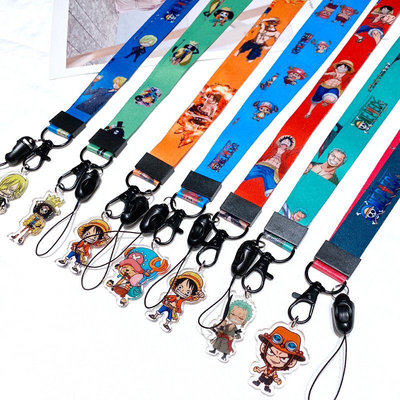 New mobile phone lanyard One Pieces wristband Japanese anime Luffy keychain long neck chain badge