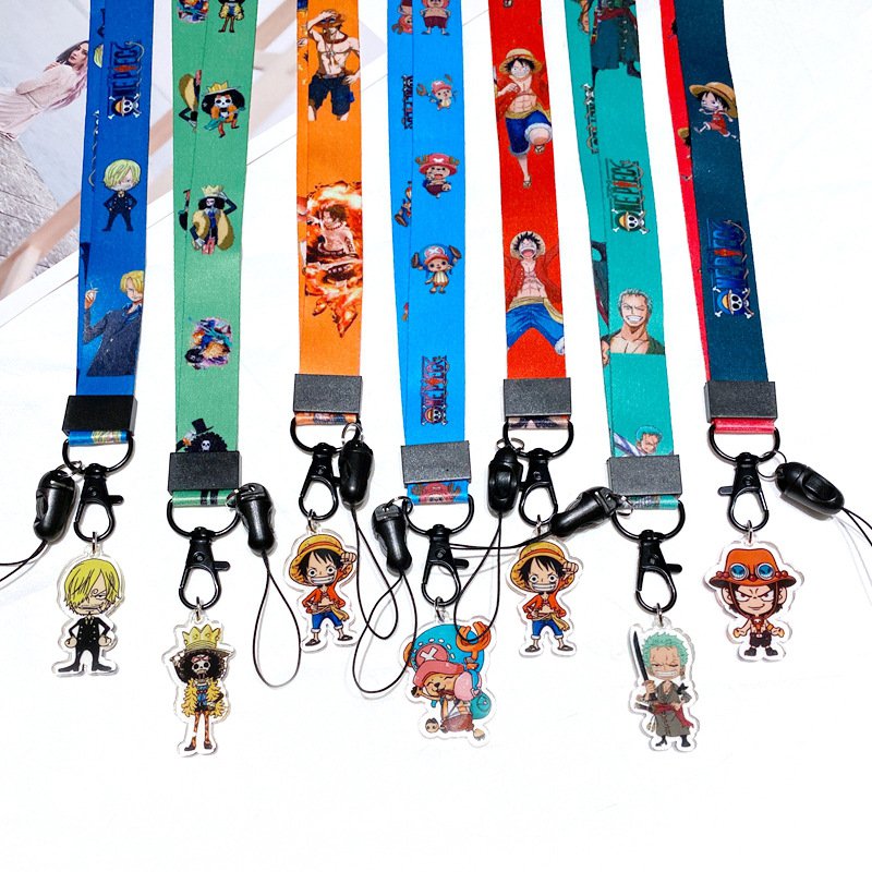 New mobile phone lanyard One Pieces wristband Japanese anime Luffy keychain long neck chain badge