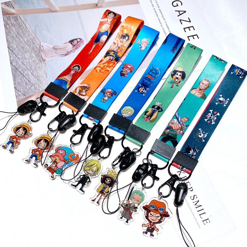 New mobile phone lanyard One Pieces wristband Japanese anime Luffy keychain long neck chain badge