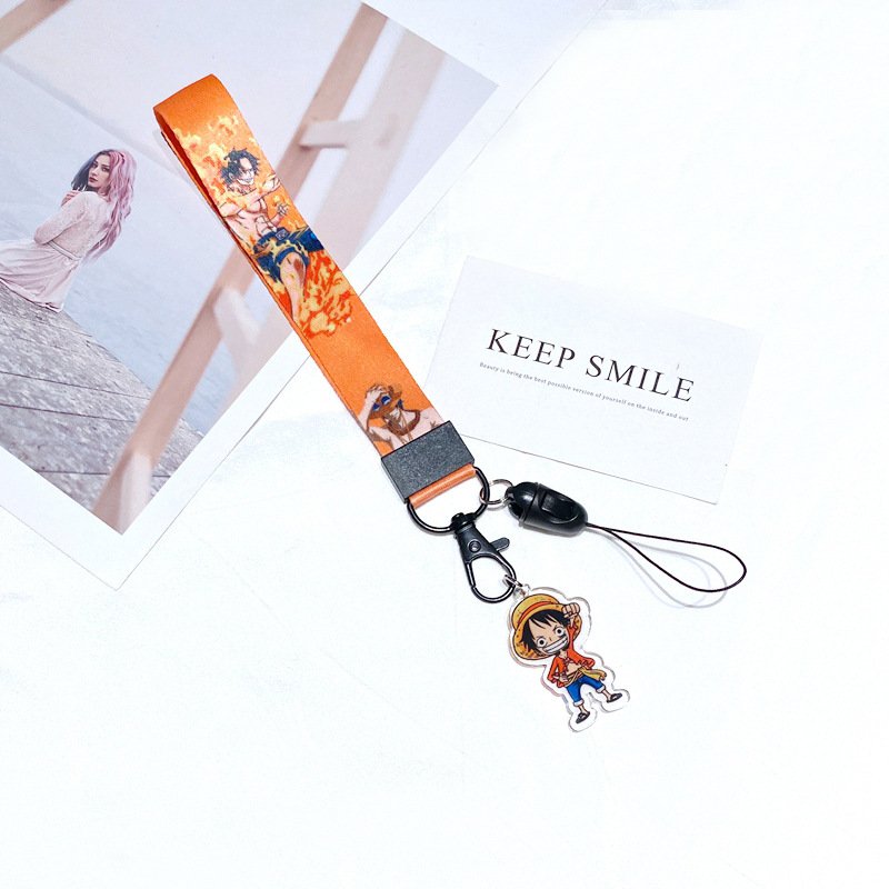 New mobile phone lanyard One Pieces wristband Japanese anime Luffy keychain long neck chain badge