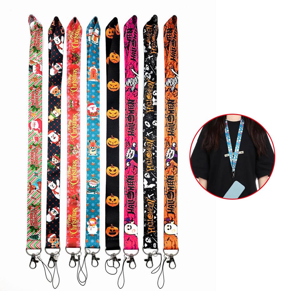 Wholesale Custom Festival Christmas Neck Strap Lanyard Halloween Lanyard Sublimation Short Key Chain ID Card Holder