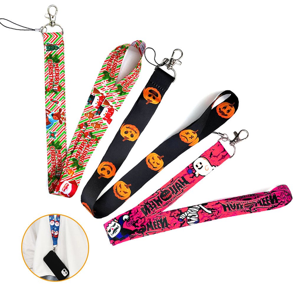 Wholesale Custom Festival Christmas Neck Strap Lanyard Halloween Lanyard Sublimation Short Key Chain ID Card Holder