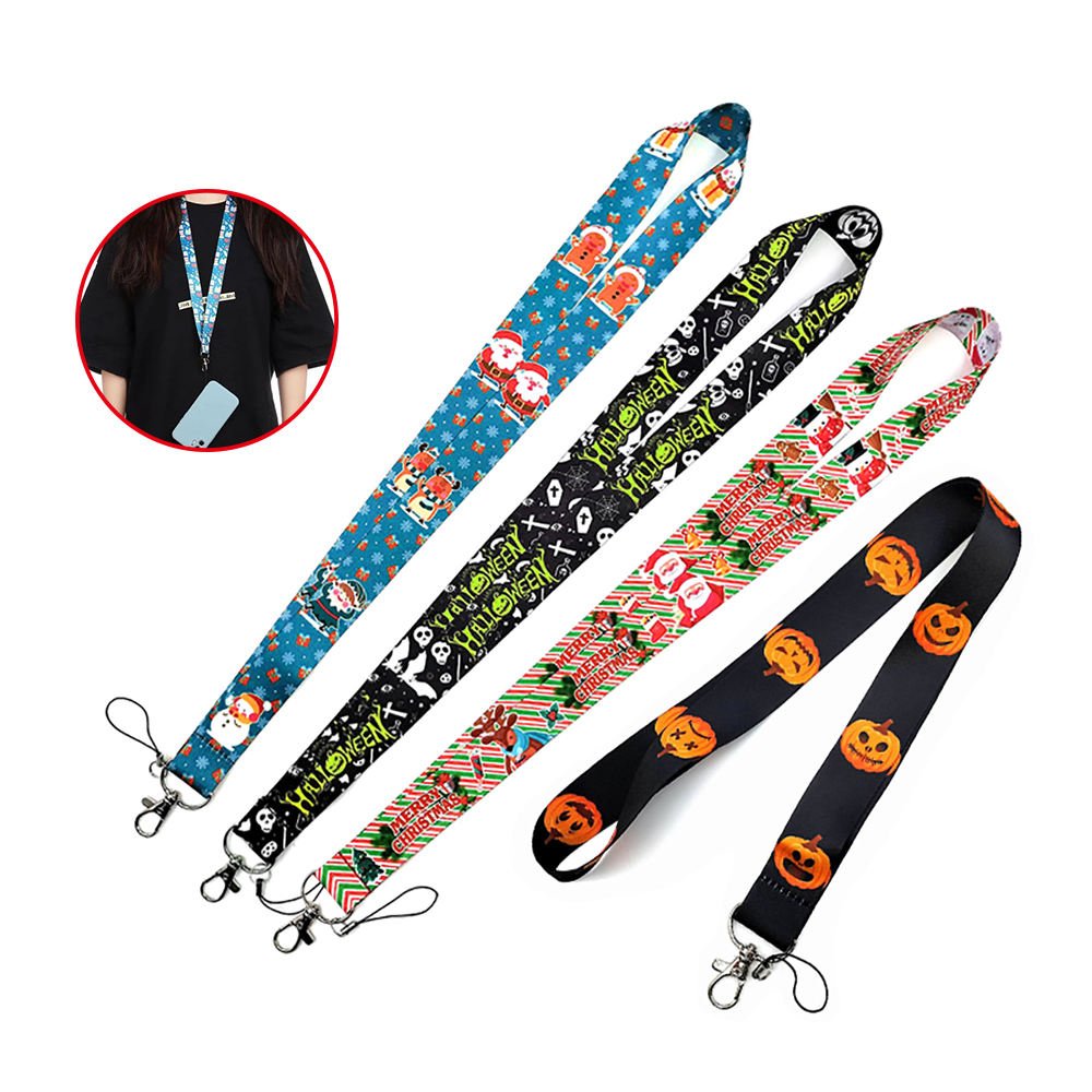 Wholesale Custom Festival Christmas Neck Strap Lanyard Halloween Lanyard Sublimation Short Key Chain ID Card Holder