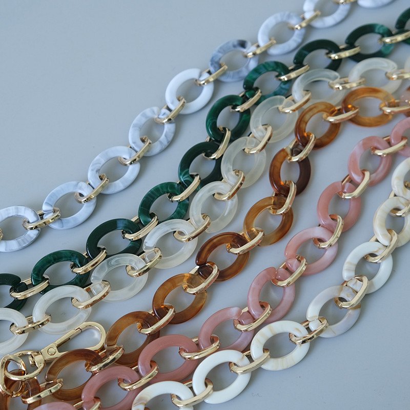 New Women Oval Acrylic Phone Chain Strap Bag Manual Detachable Acrylic Gold Metal Bag Decorative Chain Strap Phone Chain Lanyard