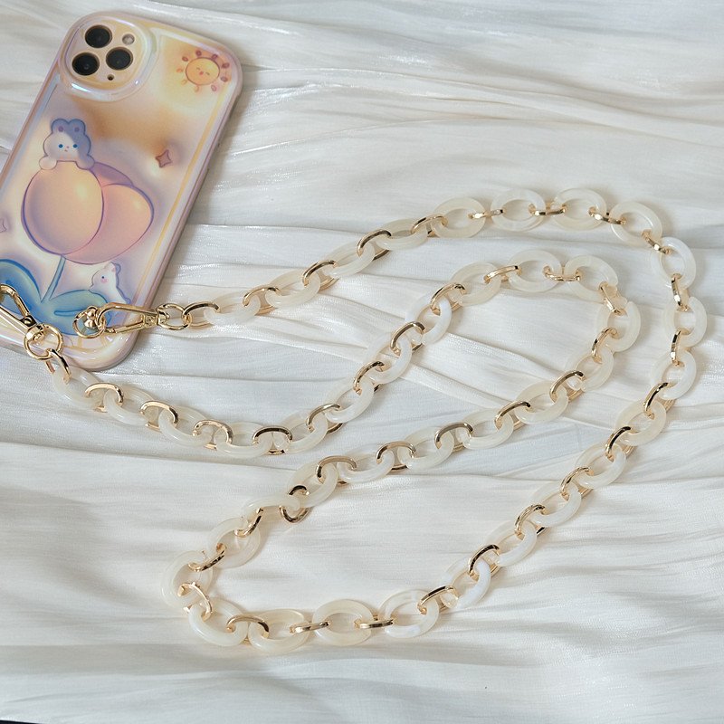 New Women Oval Acrylic Phone Chain Strap Bag Manual Detachable Acrylic Gold Metal Bag Decorative Chain Strap Phone Chain Lanyard
