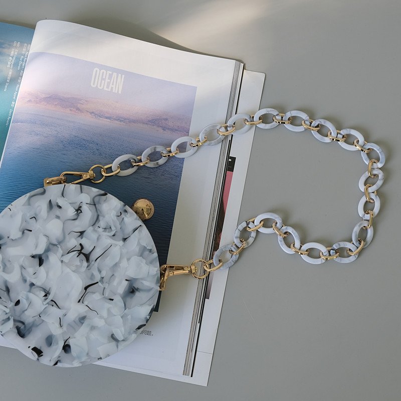 New Women Oval Acrylic Phone Chain Strap Bag Manual Detachable Acrylic Gold Metal Bag Decorative Chain Strap Phone Chain Lanyard