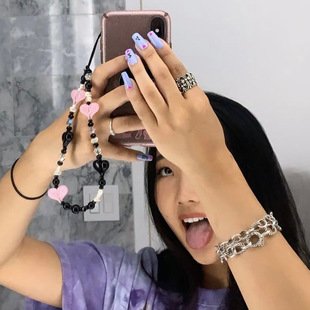 KKBEAD Japanese Korean style lovers love pink romantic acrylic jelly love mobile phone chain wrist strap