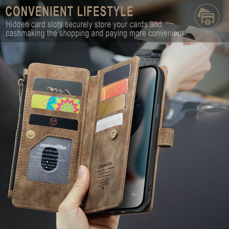 Zipper Wallet Case For iphone 14 Pro Max 15 13 12 11 Mini X XS XR max 7 8 Plus Leather Flip Card Phone Bag for iPhone 16 Cover