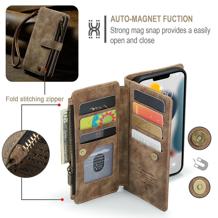 Zipper Wallet Case For iphone 14 Pro Max 15 13 12 11 Mini X XS XR max 7 8 Plus Leather Flip Card Phone Bag for iPhone 16 Cover