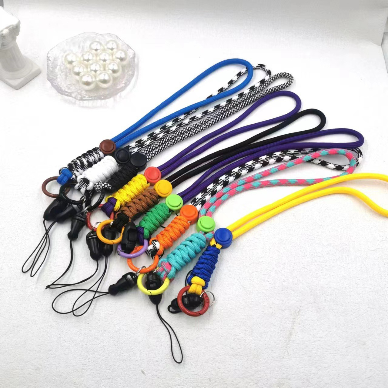 New woven long lanyard Korean style contrast color crossbody mobile phone rope work card strap chain lanyard adjustable