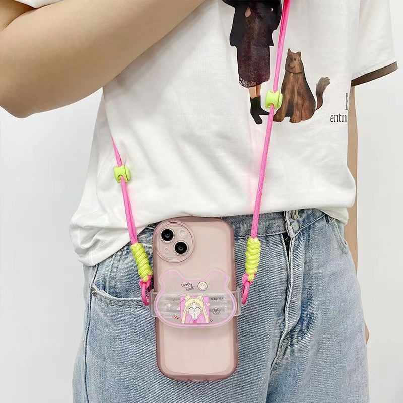 New woven long lanyard Korean style contrast color crossbody mobile phone rope work card strap chain lanyard adjustable