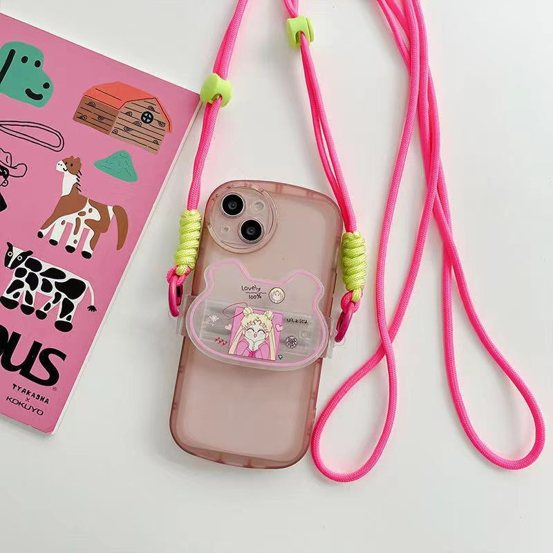 New woven long lanyard Korean style contrast color crossbody mobile phone rope work card strap chain lanyard adjustable