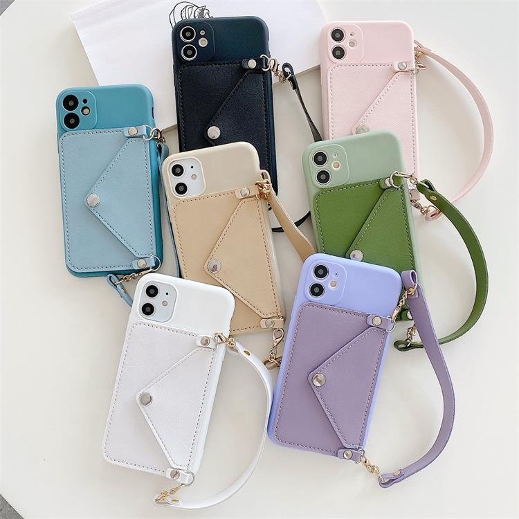 PU Leather Cell Phone Case and Wallet Designer Phone Purse Bag with Flap Snap Pocket and Adjustable Strap for iPhone 16