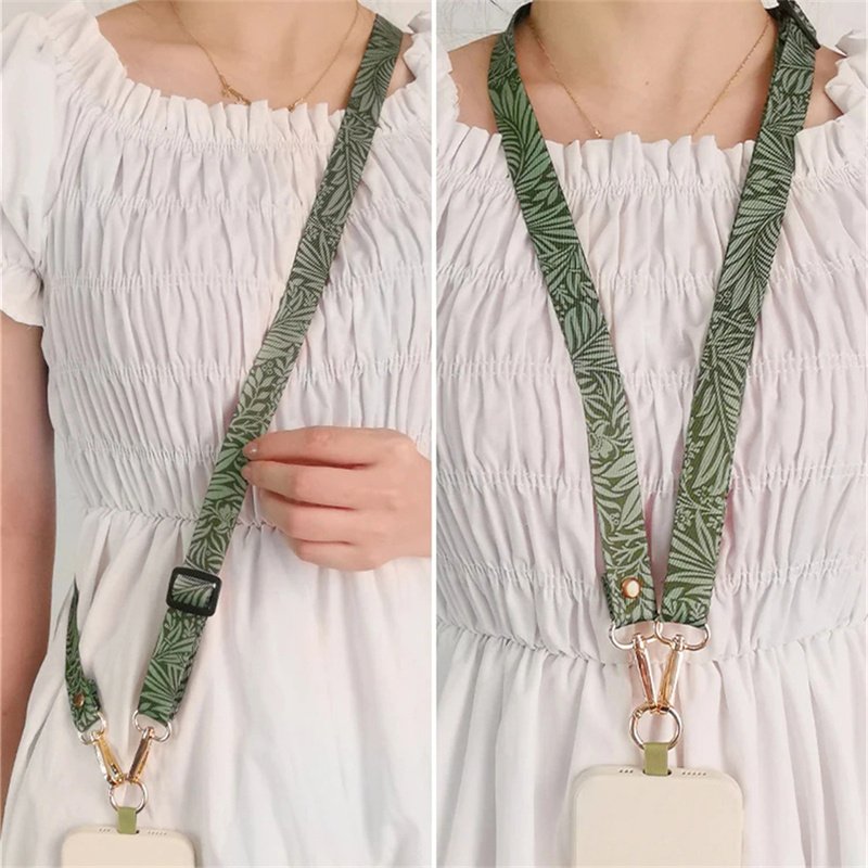 Green Leaves Adjustable Neck Cord Phone Strap Mobile Phone Straps Patch Cell Holder Hanging Cord Phone Lanyards Strap