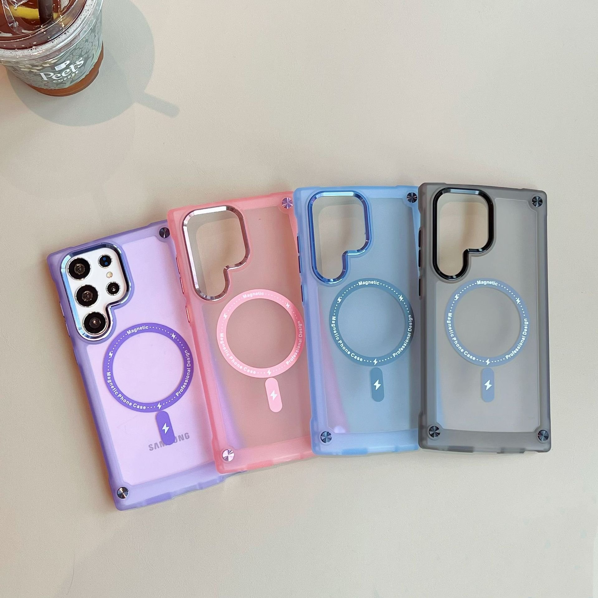 Anti Fall Magnetic Frosted Acrylic Mobile Phone Case For Samsung Galaxy S25 S24 S23 S22 S21 ultra tpu new Shockproof Back Cover