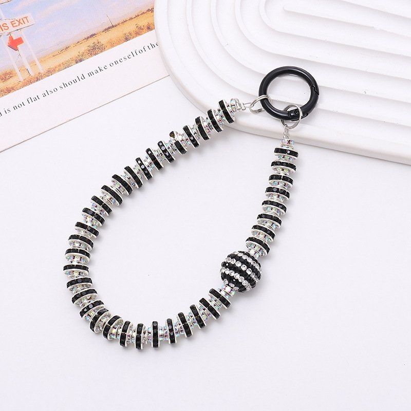 Fashion light luxury style diamond mobile phone chain bag pendant full of diamond round ball car key chain wrist pendant