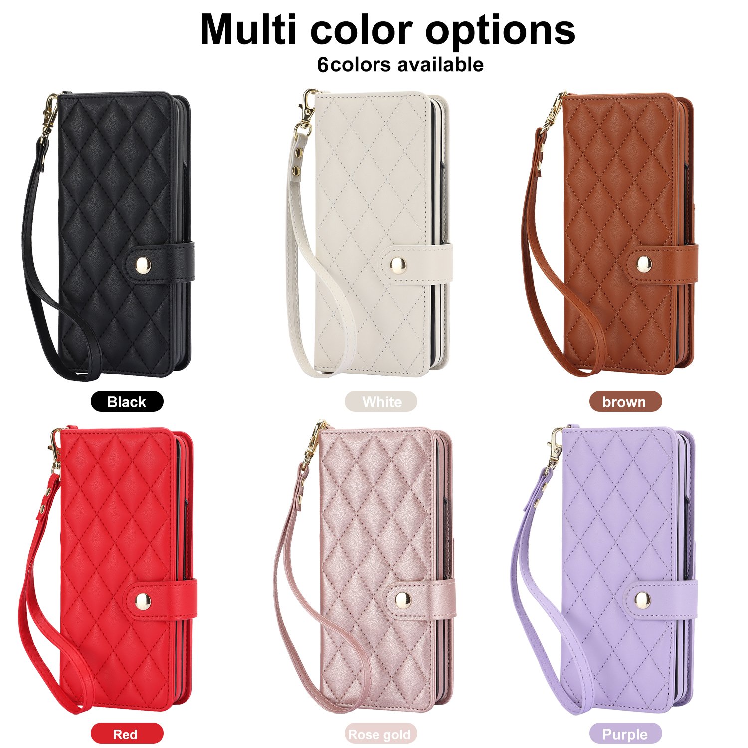Luxury Leather Crossbody Phone Case for Samsung Z Fold 6 5 4 3 Crossbody Wallet Phone Case with Strap Phone Crossbody Case