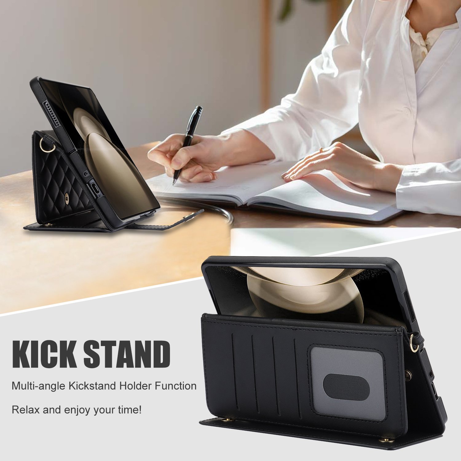 Luxury Leather Crossbody Phone Case for Samsung Z Fold 6 5 4 3 Crossbody Wallet Phone Case with Strap Phone Crossbody Case