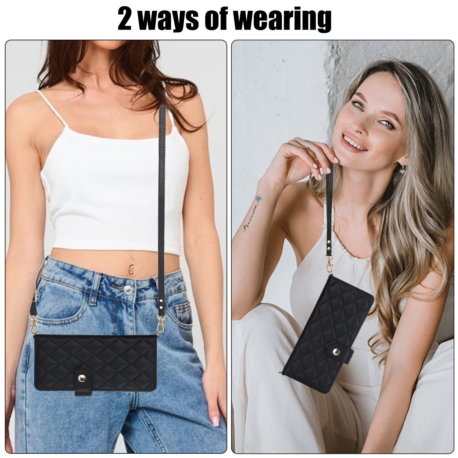Luxury Leather Crossbody Phone Case for Samsung Z Fold 6 5 4 3 Crossbody Wallet Phone Case with Strap Phone Crossbody Case