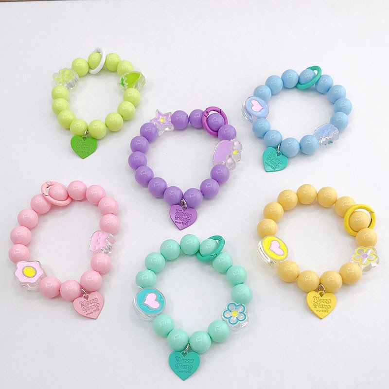 Colorful Love Heart Round Beaded Phone Chains Mobile Strap Heart Acrylic Pearl Phone Chain Lanyard Rope Hanging