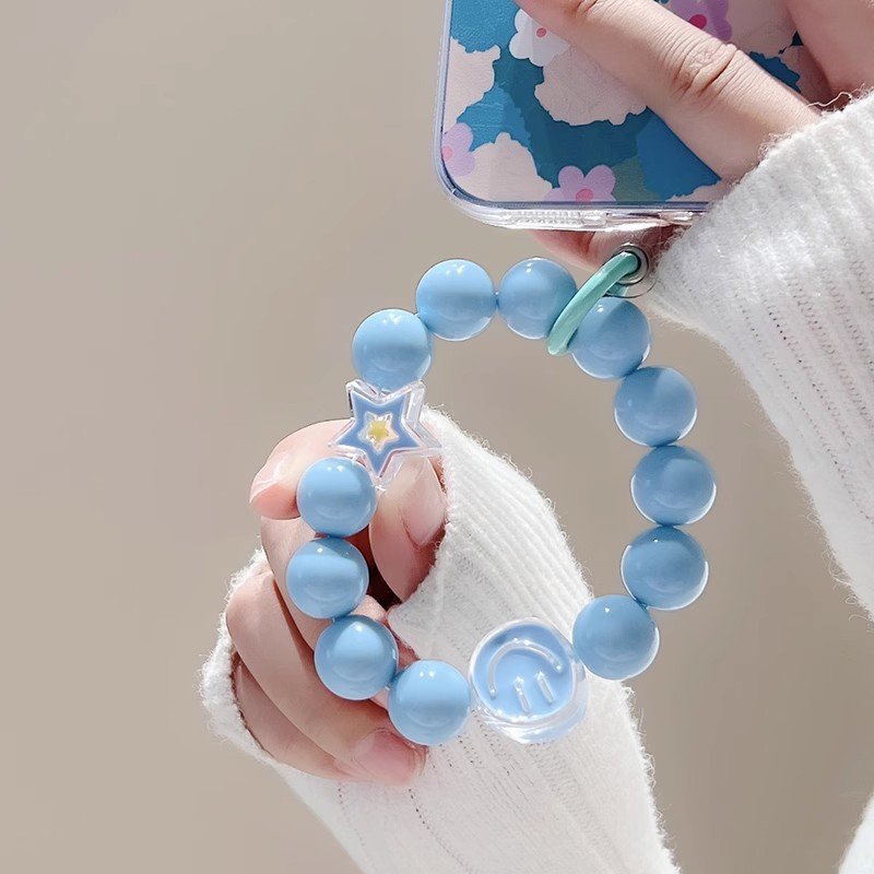 Colorful Love Heart Round Beaded Phone Chains Mobile Strap Heart Acrylic Pearl Phone Chain Lanyard Rope Hanging