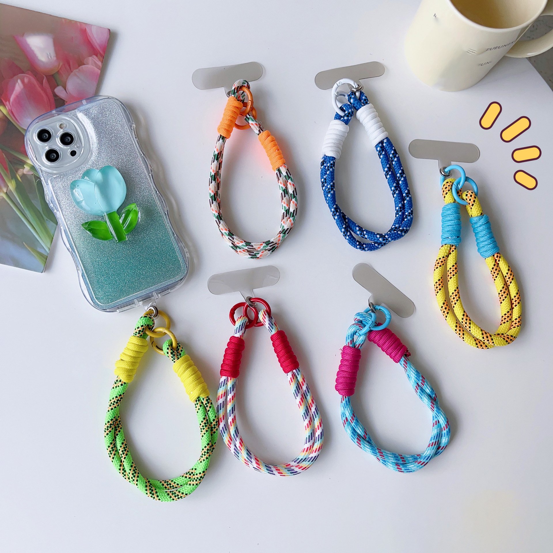 Universal Phone Case Lanyard Colorful Short Nylon Rope With Patch Tab Cell Phone Case Wrist Straps Rope for iPhone for Samsung