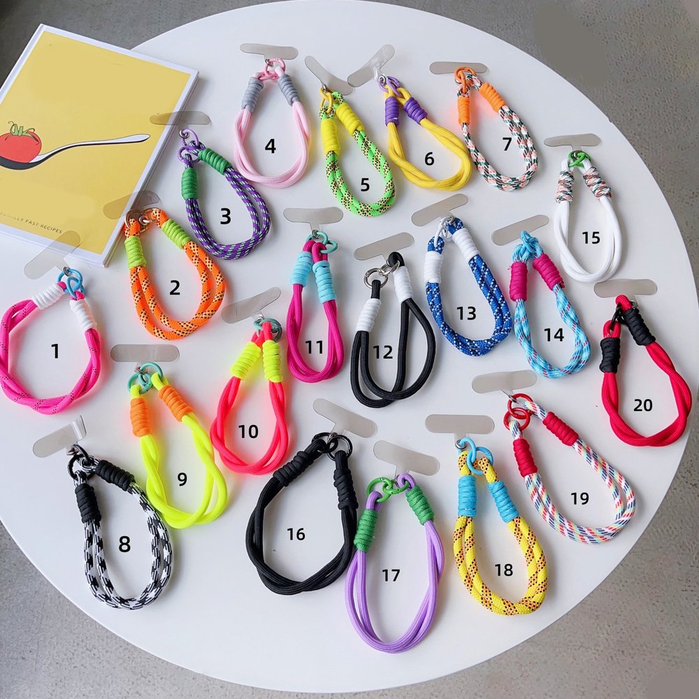 Universal Phone Case Lanyard Colorful Short Nylon Rope With Patch Tab Cell Phone Case Wrist Straps Rope for iPhone for Samsung