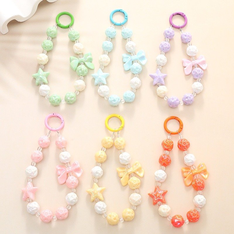 Color Beaded Phone Pendant Mobile Phone Bracelet Keychain Smartphone Hanging Strap Gift Round Beads Cell Phone Charm