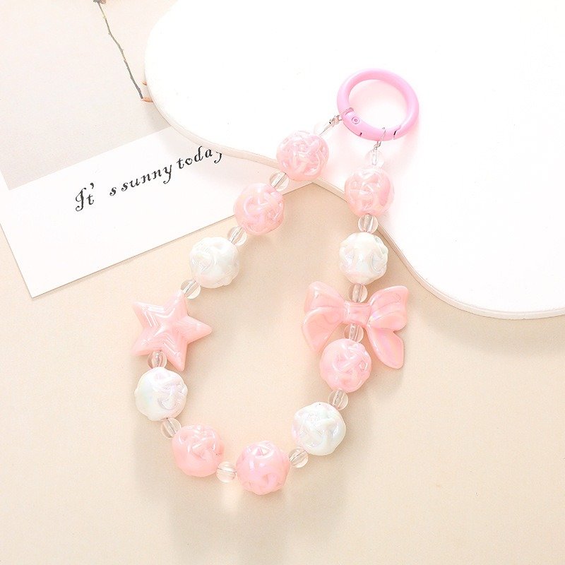 Color Beaded Phone Pendant Mobile Phone Bracelet Keychain Smartphone Hanging Strap Gift Round Beads Cell Phone Charm