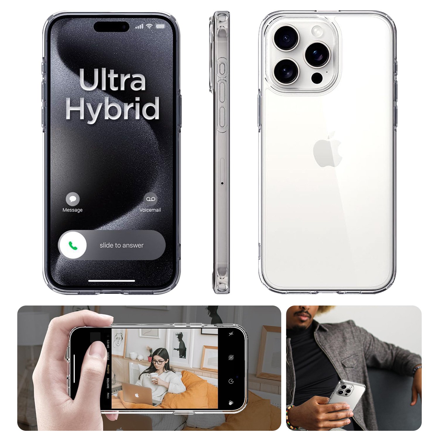 PC Clear Acrylic tpu Mobile Phone Case For iPhone 16 15 14 13 12 11 Pro max Transparent 2 in 1 anti fall Shockproof Back Cover