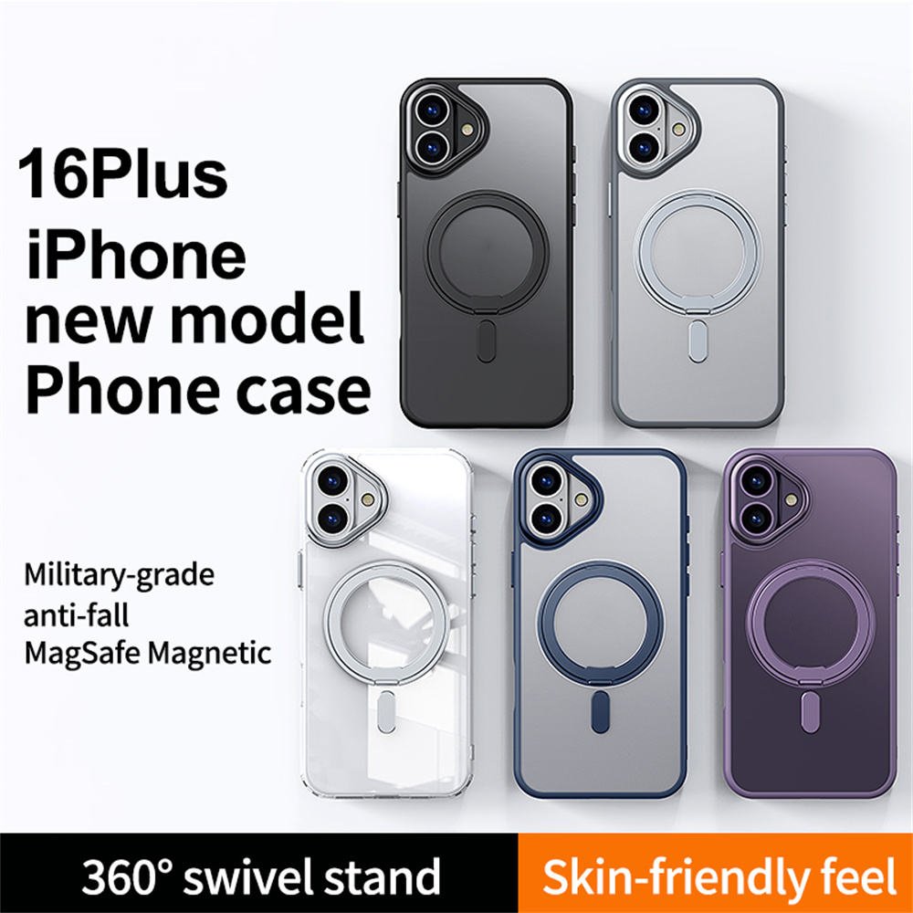 For iPhone 16 Pro Max Case Rotating Magnetic Stand Translucent iPhones 15 Plus 14 13 Pro 12 11 Metal Ring Folding Bracket Cover