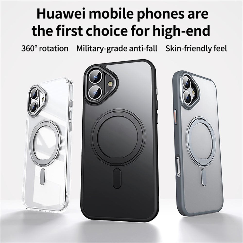 For iPhone 16 Pro Max Case Rotating Magnetic Stand Translucent iPhones 15 Plus 14 13 Pro 12 11 Metal Ring Folding Bracket Cover