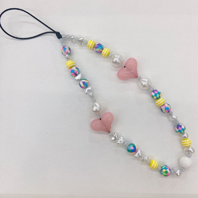 Acrylic Flower Shape Bead Mobile Phone Strap Chain Women Girl Sweet Cellphone Jewelry Accessory For Telephone Lanyard Decoration