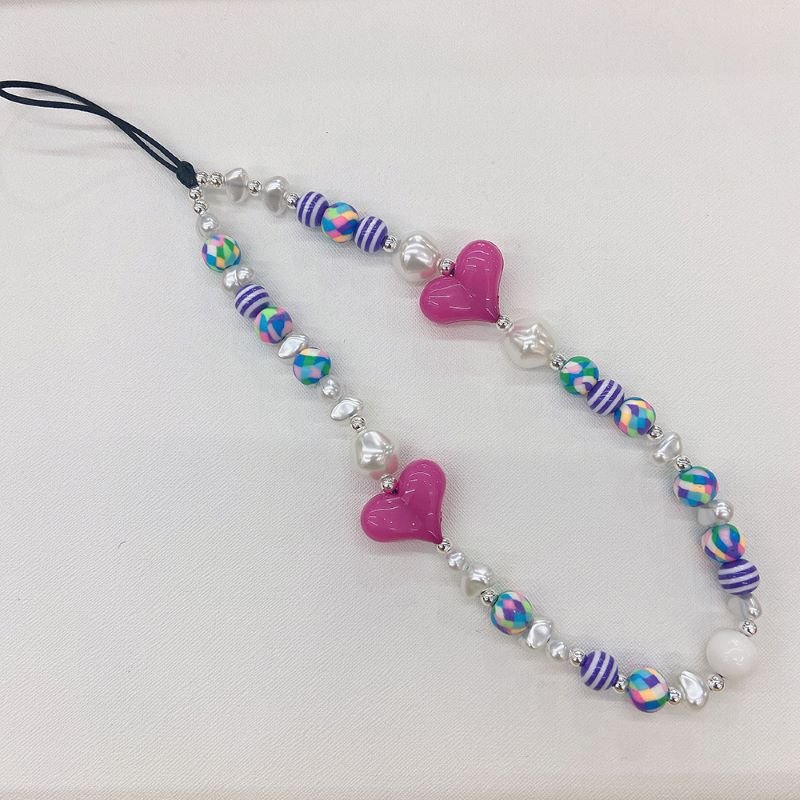 Acrylic Flower Shape Bead Mobile Phone Strap Chain Women Girl Sweet Cellphone Jewelry Accessory For Telephone Lanyard Decoration