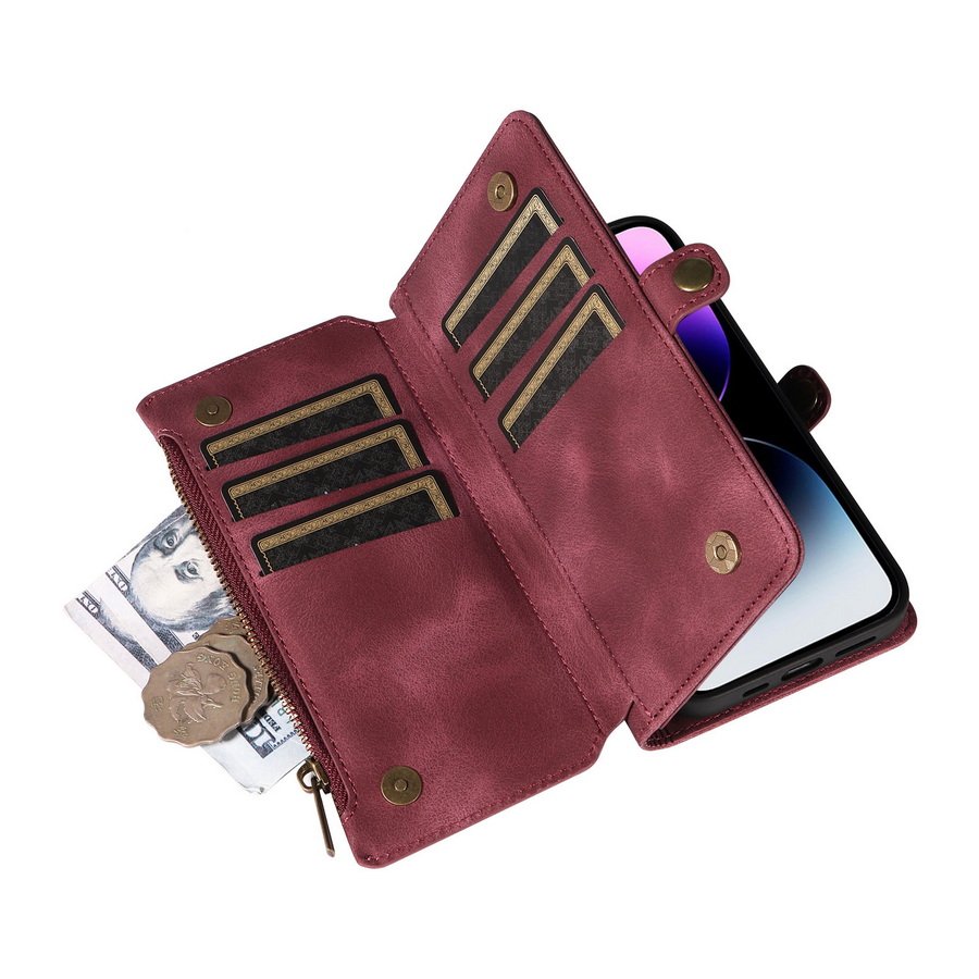 For iPhone Cases Luxury Wrist Strap Zipper Wallet Multi Layer Card Pocket Leather Phone Bags Case for IPhone 15 Pro Max
