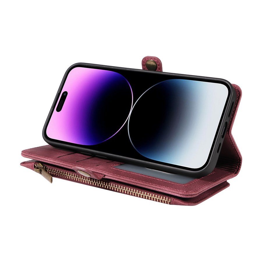 For iPhone Cases Luxury Wrist Strap Zipper Wallet Multi Layer Card Pocket Leather Phone Bags Case for IPhone 15 Pro Max