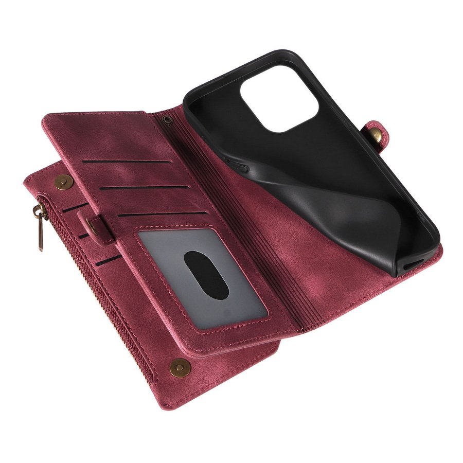 For iPhone Cases Luxury Wrist Strap Zipper Wallet Multi Layer Card Pocket Leather Phone Bags Case for IPhone 15 Pro Max