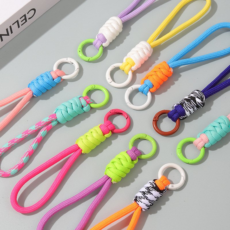 New Design Colorful Braided Lanyard Short Phone Case Charms Key Ring Detachable Anti Lost Wrist Strap Keychain 12CM